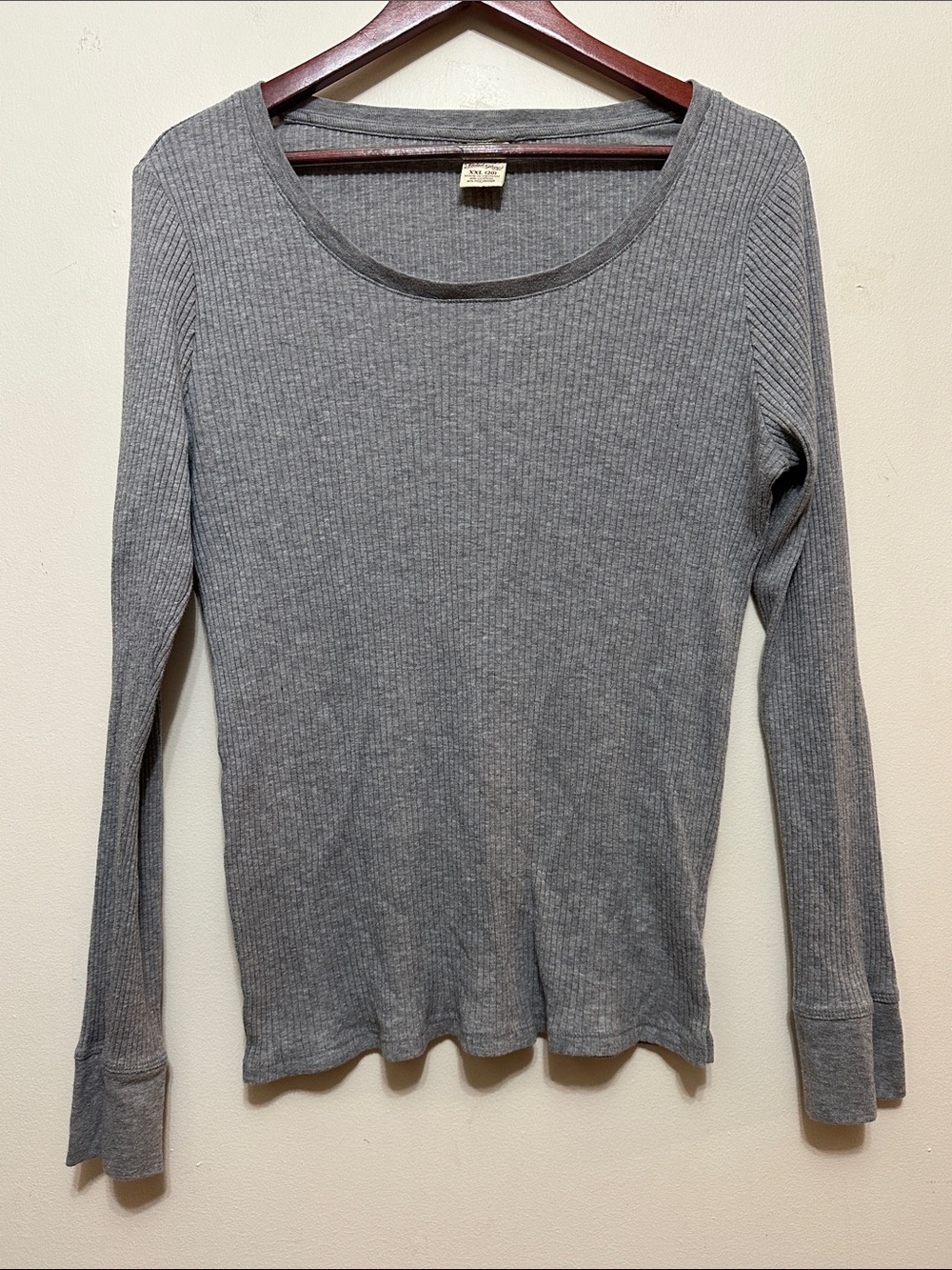 Faded Glory Gray Ribbed Scoop Neck Long Sleeve Top
